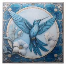 Azul pastel falsos relevos Art Nouveau Beija-flor