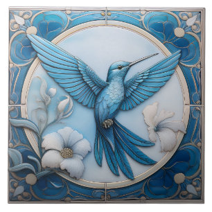 Azulejo De Cerâmica Azul pastel falsos relevos Art Nouveau Beija-flor 