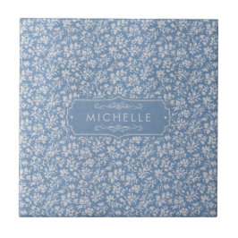 Azulejo De Cerâmica Azul Pastel Macio & Cinza Floral Branco Padrão Boh