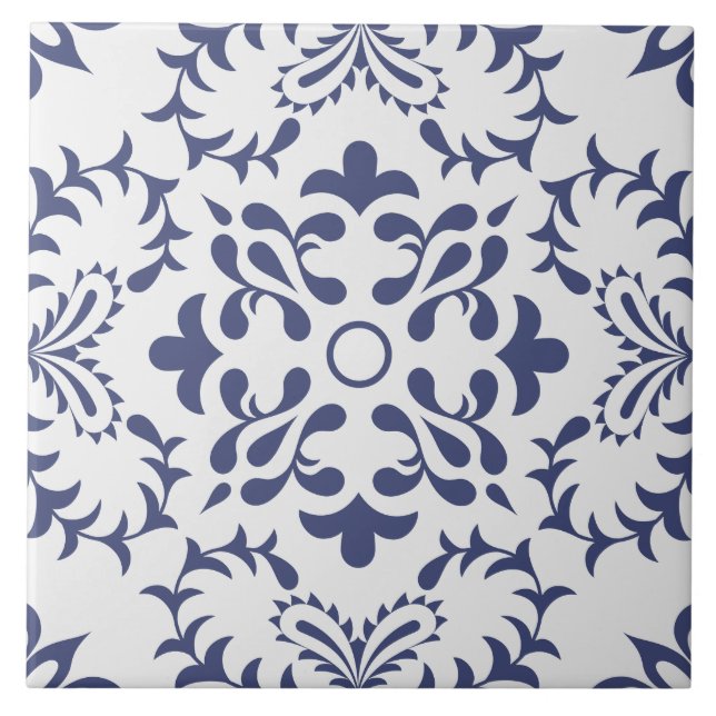 Azulejo De Cerâmica Azul português contemporâneo, branco mediterrânico (Frente)
