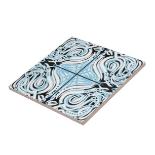 Azulejo De Cerâmica Azul Preto Branco Padrão Abstrato Curvo