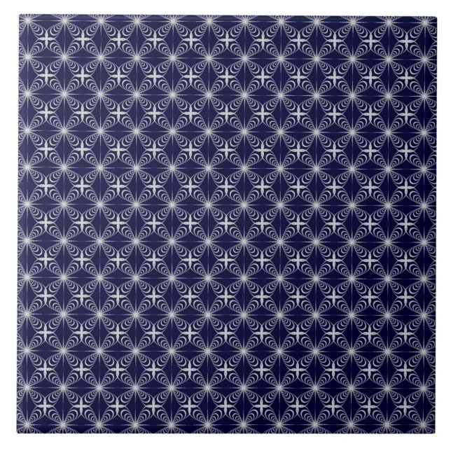Azulejo De Cerâmica azul profundo com arabesco cinza (Frente)