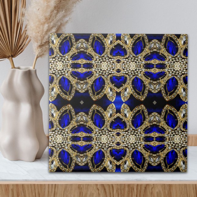 Azulejo De Cerâmica azul profundo na moda turquesa de prata (trendy stylish turquoise gold silver deep blue ceramic tile)