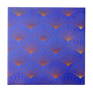 Azulejo De Cerâmica Azul profundo, padrão do ventilador asiático, de