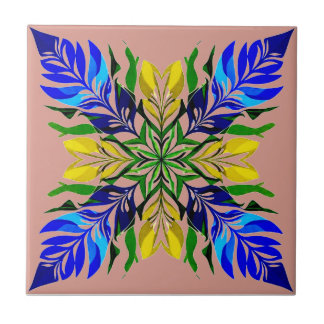 Azulejo De Cerâmica Azul Real & Floral Mandala Boho Botânico