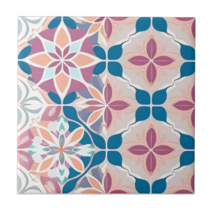 Azulejo De Cerâmica Azul, rosa, branco e bege floral