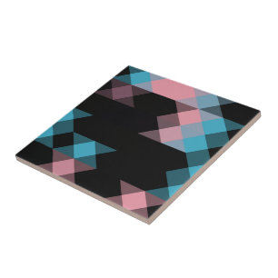 Azulejo De Cerâmica azul rosa e geométrico preto