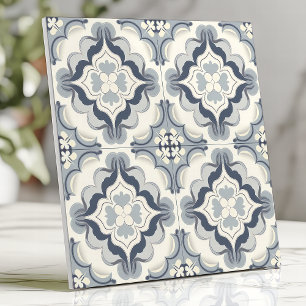 Azulejo De Cerâmica Azul Suave e Floral Branco Marroquino