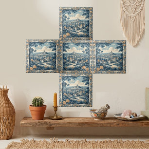 Azulejo De Cerâmica Azul Suave Toile Francês Flores Bege Cottagecore