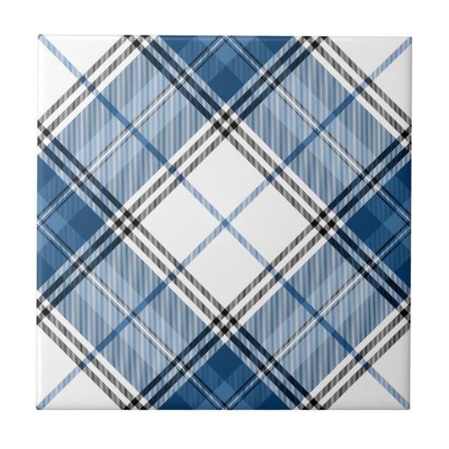 Azulejo De Cerâmica Azul-Tartan Branco (Frente)