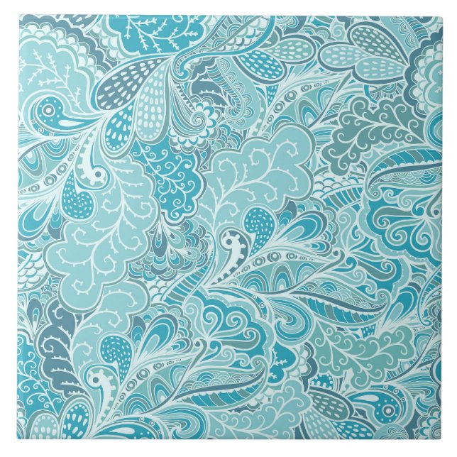 Azulejo De Cerâmica Azul Teal e Elegante Branco Padrão (Frente)