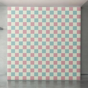 Azulejo De Cerâmica Azul Teal e Pink Pintado Padrão Verificado Retroat