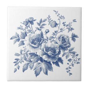 Azulejo De Cerâmica Azul Toile Chinoiserie Aquarela Florais
