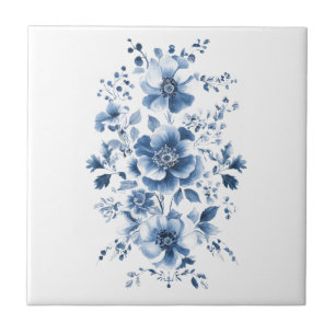 Azulejo De Cerâmica Azul Toile Regência Chinoiserie Aquarela Floral
