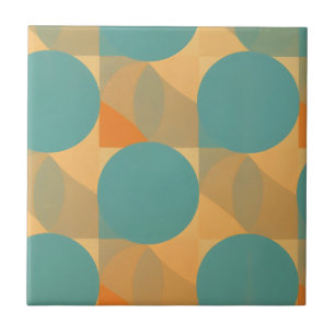 Azulejo De Cerâmica Azul-turquesa, Bege e Laranja em Padrão de Estilo