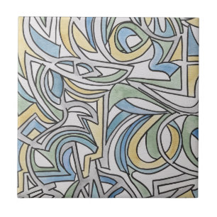 Azulejo De Cerâmica Azul Verde Amarelo Treliça-Mão Pintada Abstrata