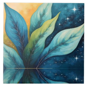 Azulejo De Cerâmica Azul Verde deixa sol e estrelas