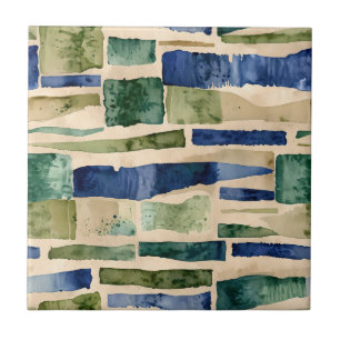 Azulejo De Cerâmica Azul, Verde, Taupe Faux Masonry