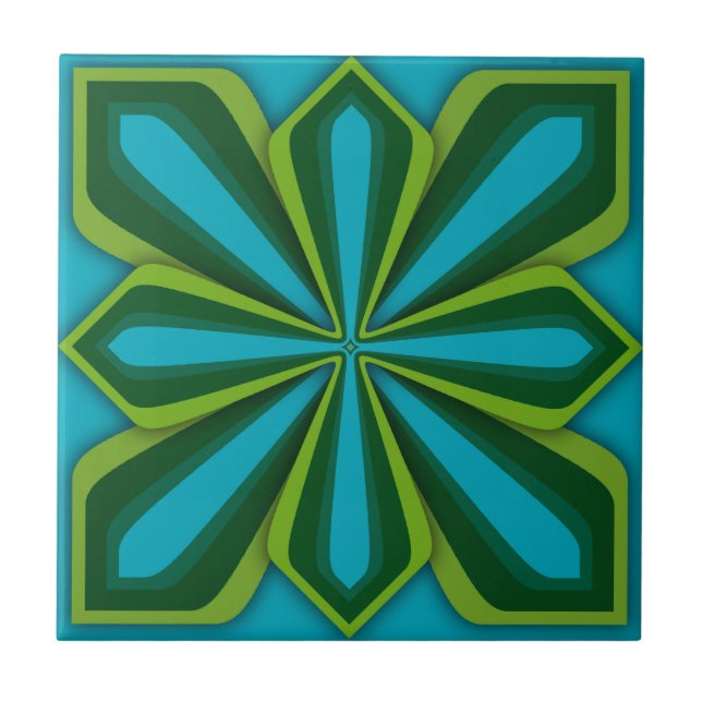 Azulejo De Cerâmica Azulejo, Abstrato Flor, Cyan Chartreuse Verde (Frente)