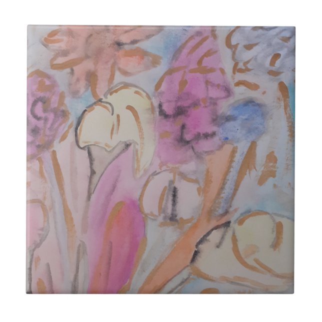 Azulejo De Cerâmica Azulejo abstrato Pastel Floral Cerâmica (Frente)