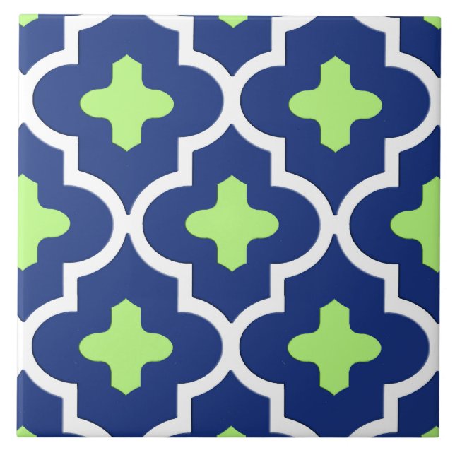 Azulejo De Cerâmica Azulejo, azuis cobaltos e limão marroquinos (Frente)