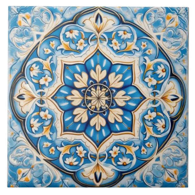 Azulejo De Cerâmica Azulejo - Branco Azul Bege Estilo Persa  (Frente)