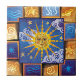 Azulejo De Cerâmica Azulejo Celestial Sun Cerâmica