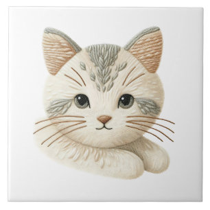 Azulejo De Cerâmica Azulejo cerâmico bordado com decoração de Gatinho
