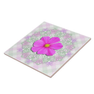 Azulejo De Cerâmica Azulejo cerâmico - Cosmos Rosa Escuros em Lace e