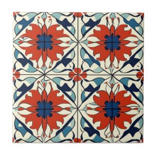 Azulejo De Cerâmica Azulejo Cerâmico de Padrão Vermelho Azul e Branco 