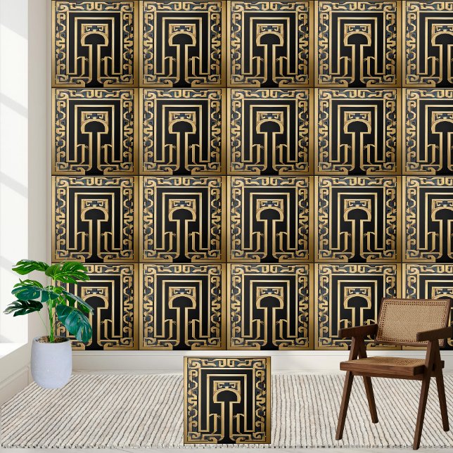 Azulejo De Cerâmica Azulejo cerâmico grego de Na moda azul preto mais  (Finest Gold Black Blue Stylish Greek Ceramic Tile)