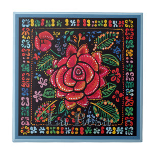 Azulejo De Cerâmica Azulejo Cerâmico Huichol Loteria: La Rosa Azulejo 