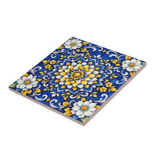 Azulejo De Cerâmica Azulejo Cobalt Garden Glow