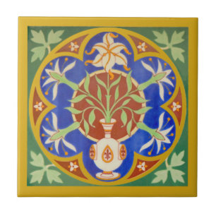 Azulejo De Cerâmica Azulejo Colorido de Revival Gótico Lílias Fleur 