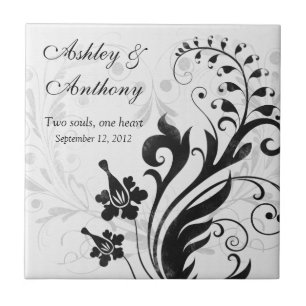 Azulejo De Cerâmica Azulejo de Casamento Personalizado Preto e Branco