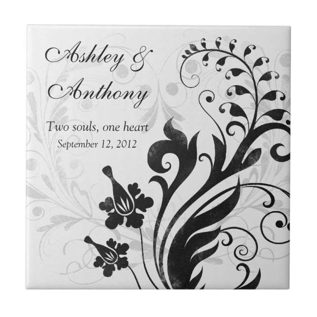 Azulejo De Cerâmica Azulejo de Casamento Personalizado Preto e Branco  (Frente)
