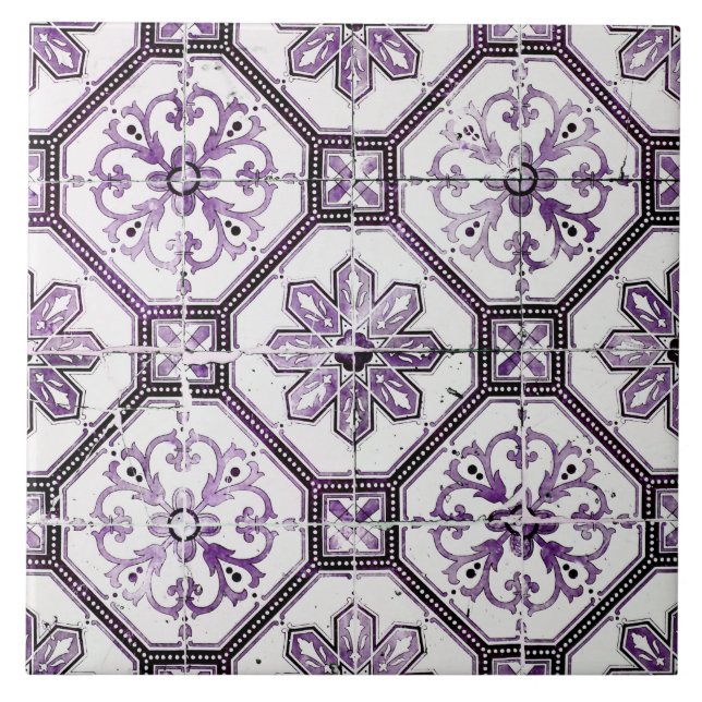 Azulejo De Cerâmica Azulejo de colheita roxo e branco  (Frente)