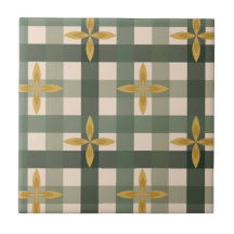 Azulejo de Gingham Verde & Folhas