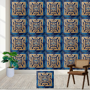 Azulejo De Cerâmica Azulejo de padrão chave grego antigo em Dourado e 