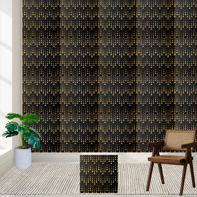Azulejo De Cerâmica Azulejo Elegante de Hexágono Geométrico Dourado e  (Elegant Black and Gold Geometric Hexagon Tile)
