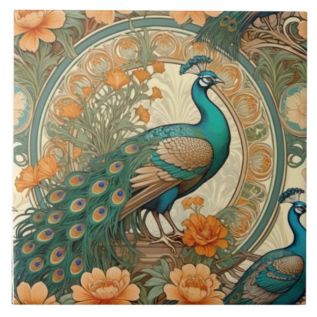 Azulejo De Cerâmica Azulejo Elegante Peacock Decorative Cerâmica (Frente)