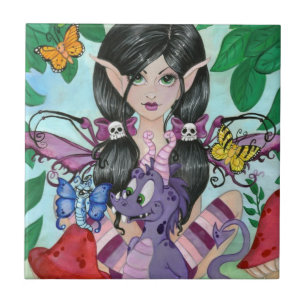 Azulejo De Cerâmica "Azulejo feericamente da arte de Cuties #2 gótico