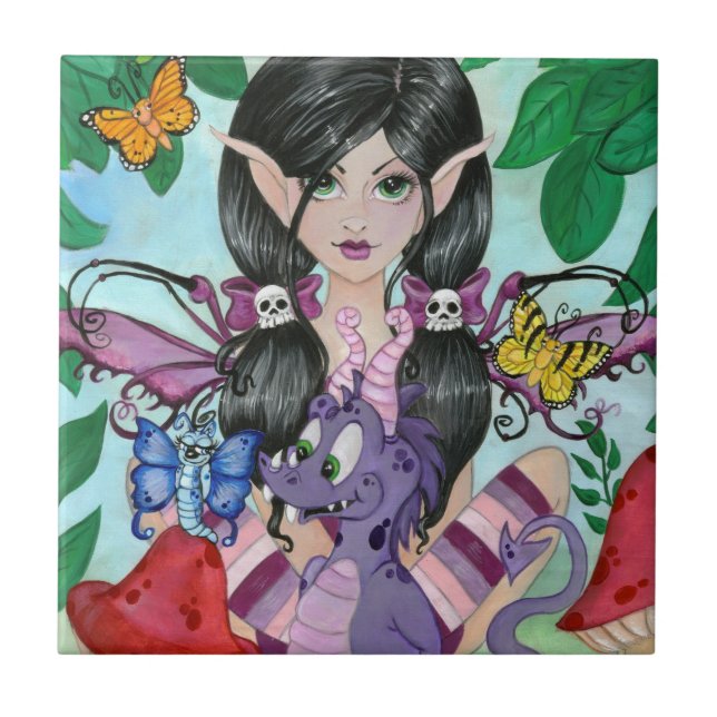 Azulejo De Cerâmica "Azulejo feericamente da arte de Cuties #2 gótico" (Frente)