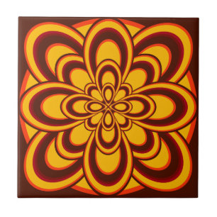 Azulejo De Cerâmica Azulejo, flor abstrata 2, açafrão alaranjado Bro