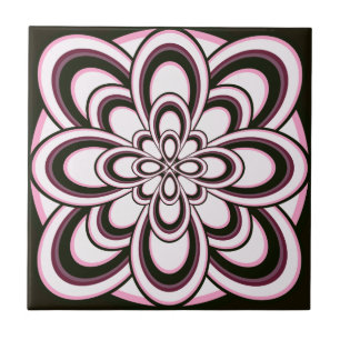Azulejo De Cerâmica Azulejo, Flor Abstrata 2, Rosa Preto Roxo Branco