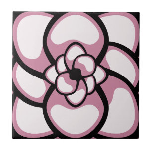 Azulejo De Cerâmica Azulejo, flor abstrata 3, rosa, preto, branco