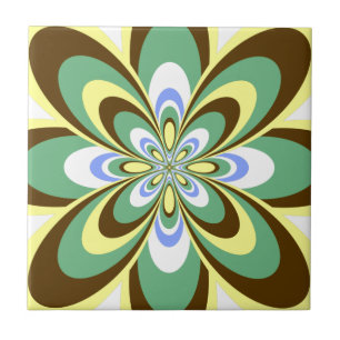 Azulejo De Cerâmica Azulejo, Flor Abstrata 4, Amarelo Retro, Marrom, V