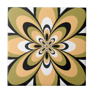 Azulejo De Cerâmica Azulejo, Flor Abstrata 4, Oliva, Bege, Preto