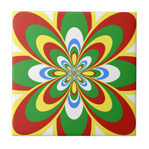 Azulejo De Cerâmica Azulejo, flor abstrata 4, vermelho de Rasta, verde