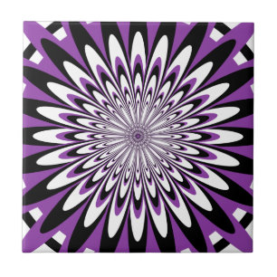 Azulejo De Cerâmica Azulejo, Flor Abstrata 5, Roxo, Preto, Branco